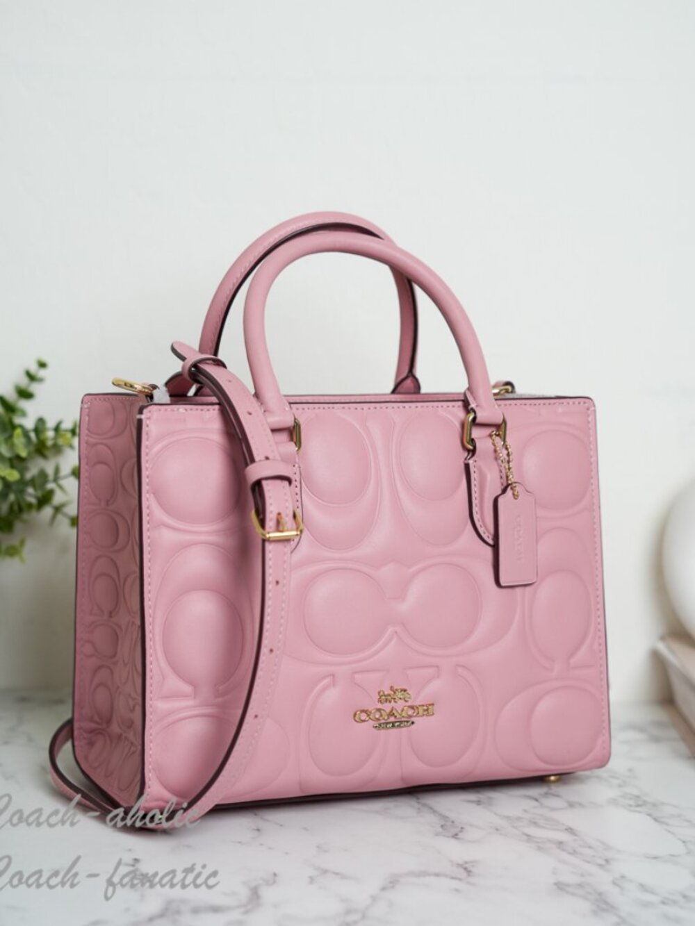Coach CY670 Maggie Small Tote Bag In Signature Leather Gold/Pink Petal NWT